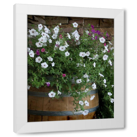 Petunia Barrel I White Modern Wood Framed Art Print by Larson, Scott