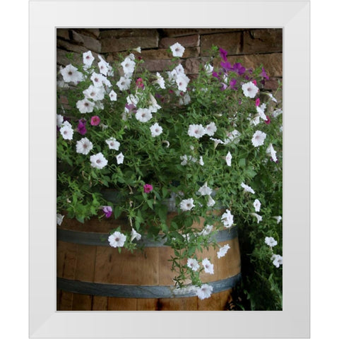 Petunia Barrel I White Modern Wood Framed Art Print by Larson, Scott