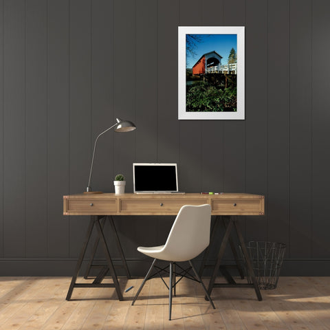 Currin Covered Bridge White Modern Wood Framed Art Print by Leahy, Ike
