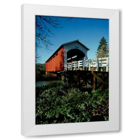 Currin Covered Bridge White Modern Wood Framed Art Print by Leahy, Ike