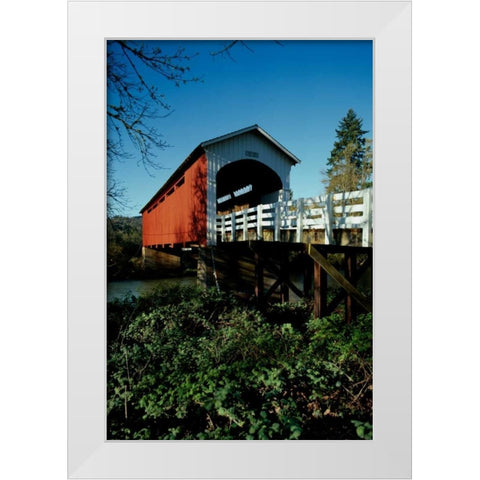 Currin Covered Bridge White Modern Wood Framed Art Print by Leahy, Ike