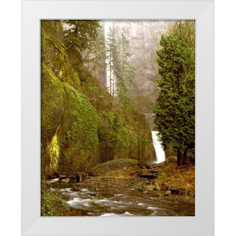Multnomah Falls Creek Side White Modern Wood Framed Art Print by Leahy, Ike