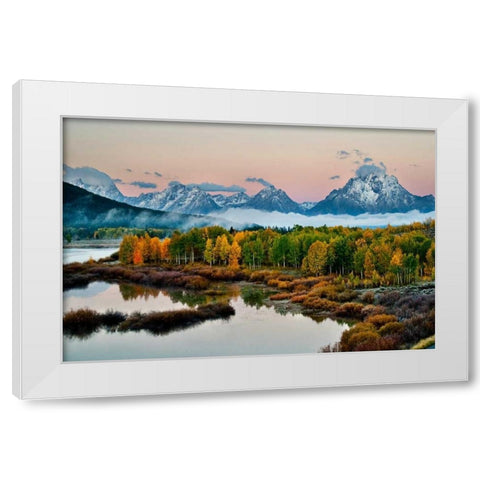 Fog Above Oxbow Bend White Modern Wood Framed Art Print by Malvin, Larry