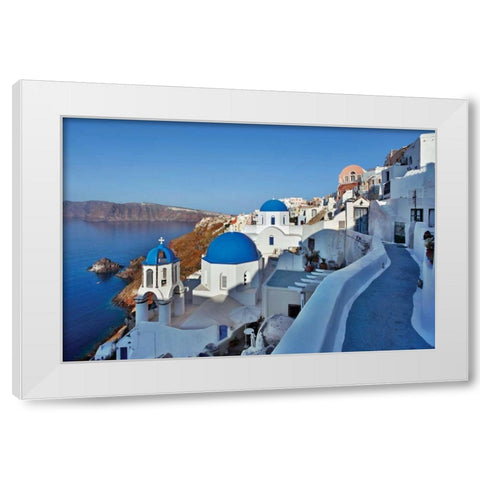 Blue Domes and Walkway White Modern Wood Framed Art Print by Malvin, Larry