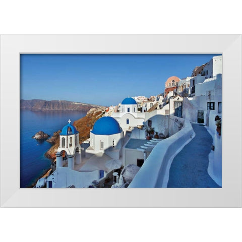 Blue Domes and Walkway White Modern Wood Framed Art Print by Malvin, Larry
