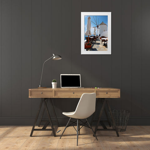 Restaurant Deck Windmill White Modern Wood Framed Art Print by Malvin, Larry