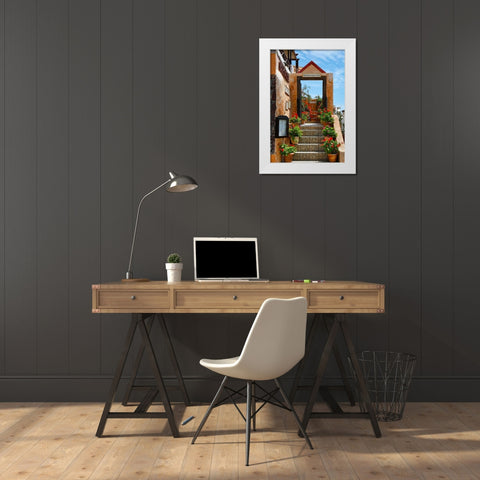 Restaurant in Greece I White Modern Wood Framed Art Print by Malvin, Larry