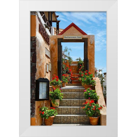 Restaurant in Greece I White Modern Wood Framed Art Print by Malvin, Larry