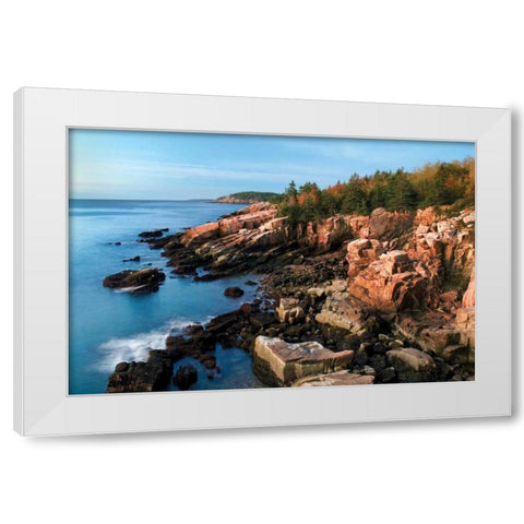Acadia Coastline White Modern Wood Framed Art Print by Malvin, Larry