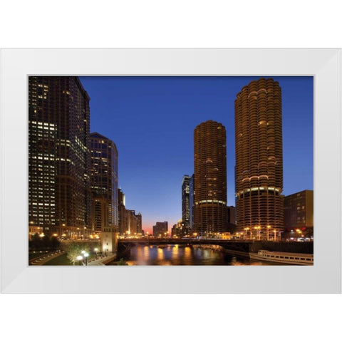 Chicago River Dusk I White Modern Wood Framed Art Print by Malvin, Larry