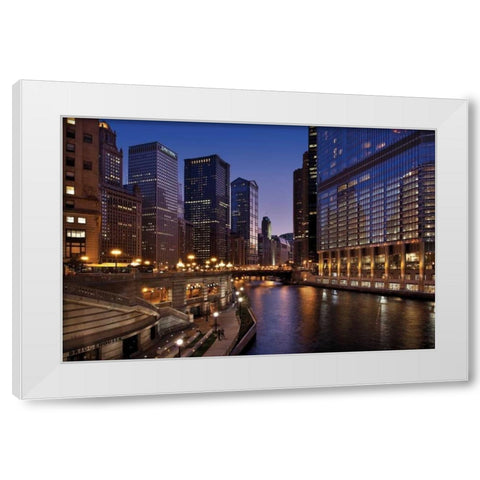 Chicago River Dusk II White Modern Wood Framed Art Print by Malvin, Larry