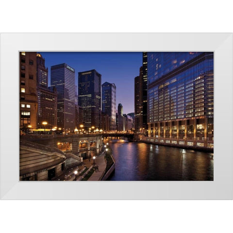 Chicago River Dusk II White Modern Wood Framed Art Print by Malvin, Larry