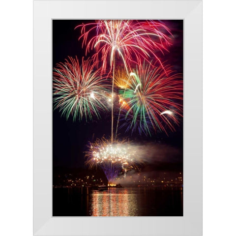 Poulsbo Fireworks II White Modern Wood Framed Art Print by Mahan, Kathy