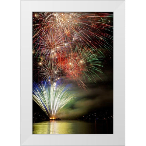 Poulsbo Fireworks III White Modern Wood Framed Art Print by Mahan, Kathy