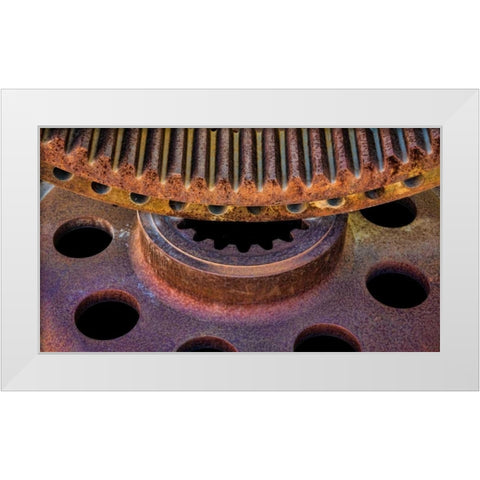 Rusty Gears I White Modern Wood Framed Art Print by Mahan, Kathy