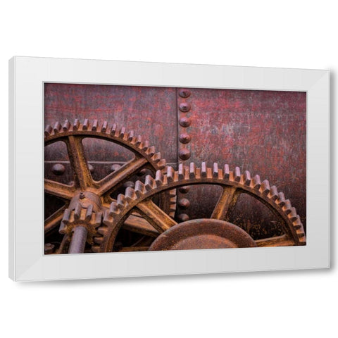 Rusty Gears II White Modern Wood Framed Art Print by Mahan, Kathy