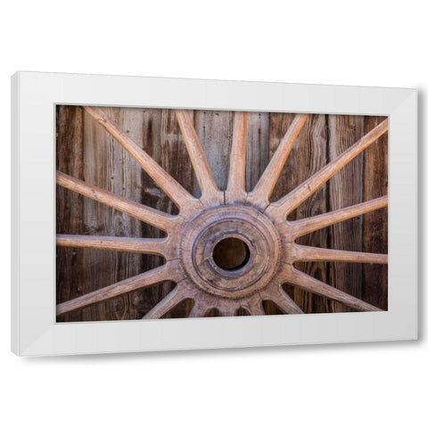 Wagon Wheel I White Modern Wood Framed Art Print by Mahan, Kathy