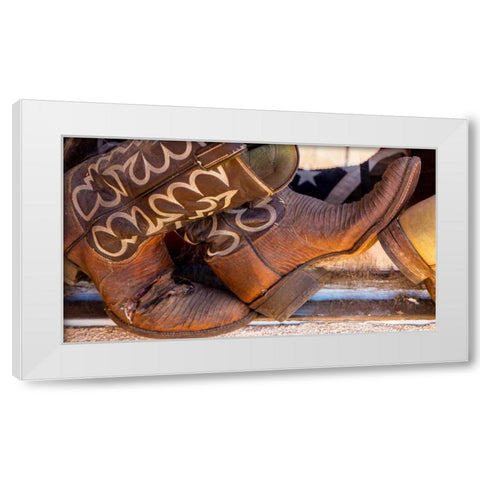 Cowboy Boots I White Modern Wood Framed Art Print by Mahan, Kathy