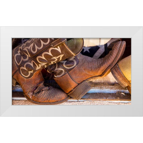 Cowboy Boots I White Modern Wood Framed Art Print by Mahan, Kathy