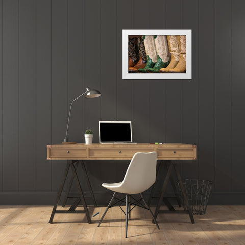 Cowboy Boots II White Modern Wood Framed Art Print by Mahan, Kathy