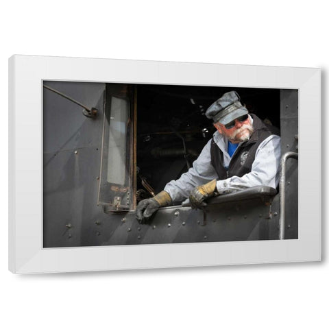 Train Conductor I White Modern Wood Framed Art Print by Mahan, Kathy