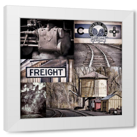 Historic Train Collage I White Modern Wood Framed Art Print by Mahan, Kathy