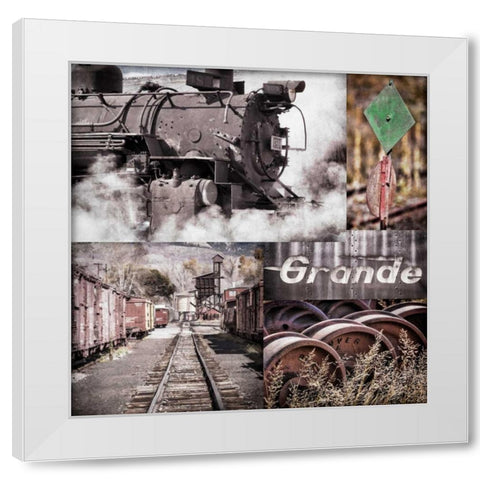 Historic Train Collage II White Modern Wood Framed Art Print by Mahan, Kathy