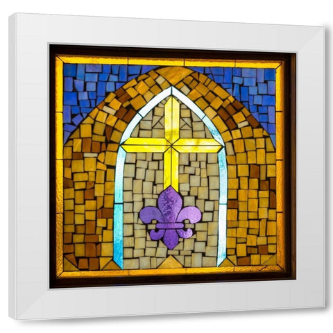 Stained Glass Cross III White Modern Wood Framed Art Print by Mahan, Kathy