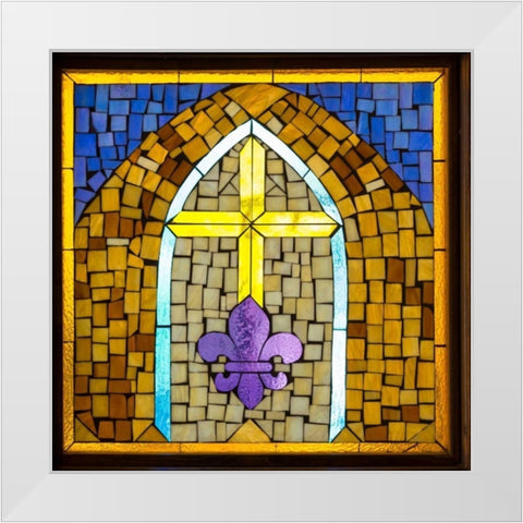 Stained Glass Cross III White Modern Wood Framed Art Print by Mahan, Kathy