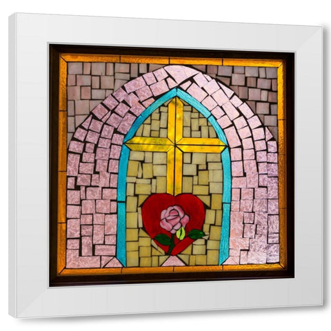 Stained Glass Cross IV White Modern Wood Framed Art Print by Mahan, Kathy