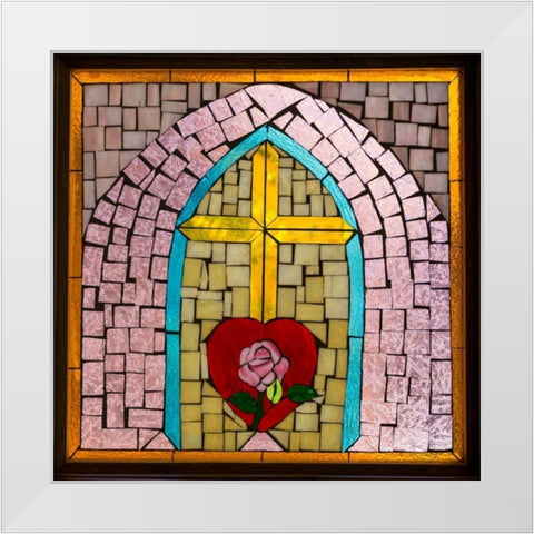 Stained Glass Cross IV White Modern Wood Framed Art Print by Mahan, Kathy