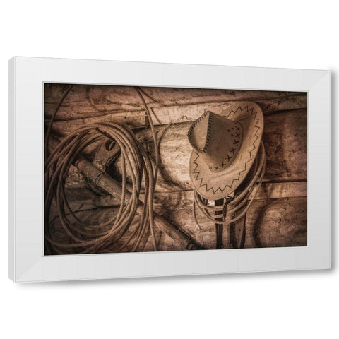 Cowboy Hat and Rope White Modern Wood Framed Art Print by Mahan, Kathy