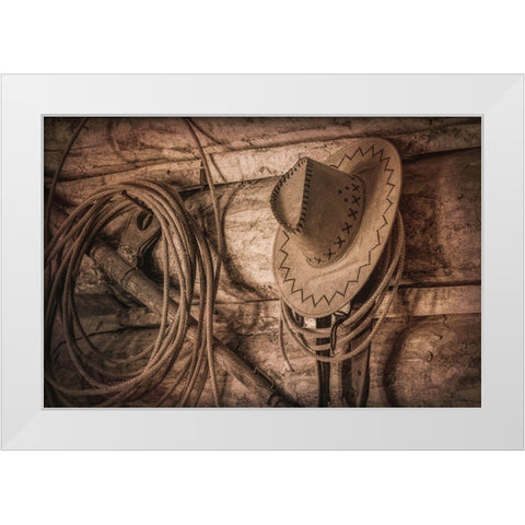 Cowboy Hat and Rope White Modern Wood Framed Art Print by Mahan, Kathy