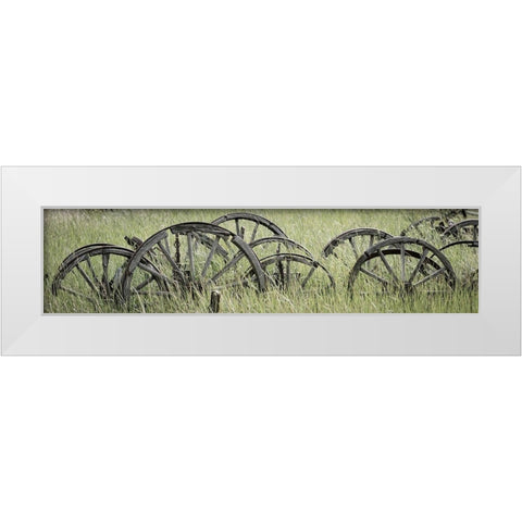 Old Wagon Wheels III White Modern Wood Framed Art Print by Mahan, Kathy