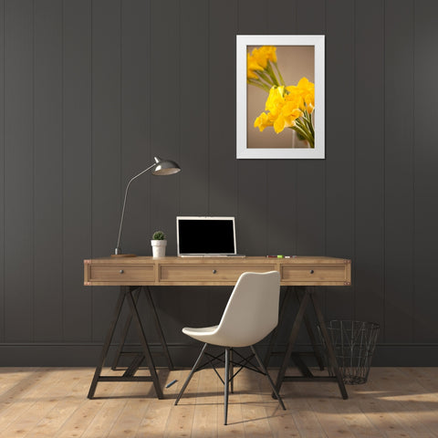 Yellow Calla Lilies White Modern Wood Framed Art Print by Millet, Karyn