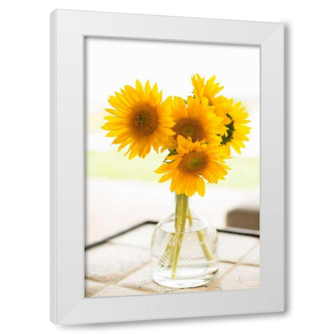 Sunflowers in Small Vase White Modern Wood Framed Art Print by Millet, Karyn