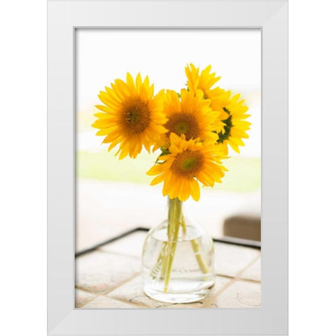 Sunflowers in Small Vase White Modern Wood Framed Art Print by Millet, Karyn