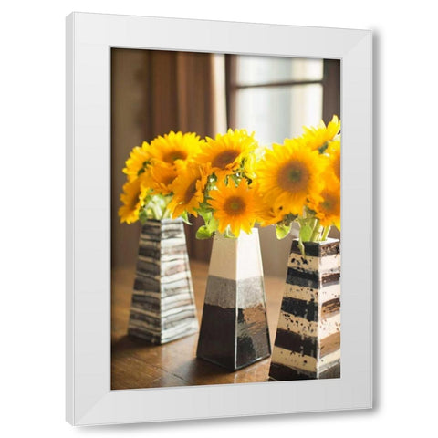 Sunflower Bouquets White Modern Wood Framed Art Print by Millet, Karyn
