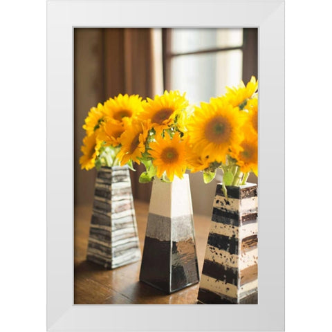 Sunflower Bouquets White Modern Wood Framed Art Print by Millet, Karyn