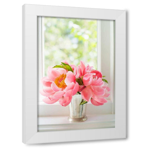 Peonies in Vase II White Modern Wood Framed Art Print by Millet, Karyn