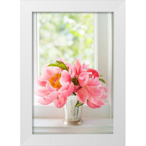 Peonies in Vase II White Modern Wood Framed Art Print by Millet, Karyn