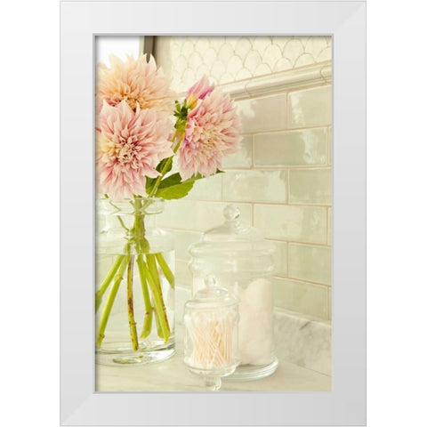 Dahilas in the Loo White Modern Wood Framed Art Print by Millet, Karyn