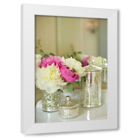 Peonies in the Loo White Modern Wood Framed Art Print by Millet, Karyn