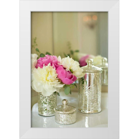 Peonies in the Loo White Modern Wood Framed Art Print by Millet, Karyn