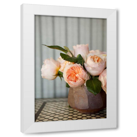 Peonies on Tile White Modern Wood Framed Art Print by Millet, Karyn