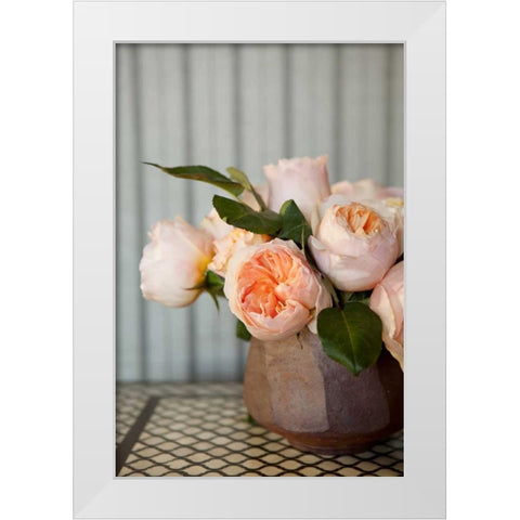 Peonies on Tile White Modern Wood Framed Art Print by Millet, Karyn