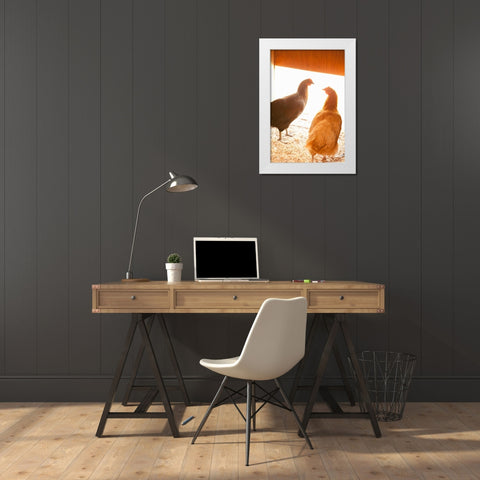 Hens White Modern Wood Framed Art Print by Millet, Karyn