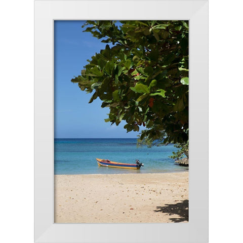 Beachside Jon Boat White Modern Wood Framed Art Print by Millet, Karyn