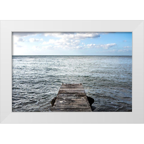 Pier Over The Rocky Sea White Modern Wood Framed Art Print by Millet, Karyn