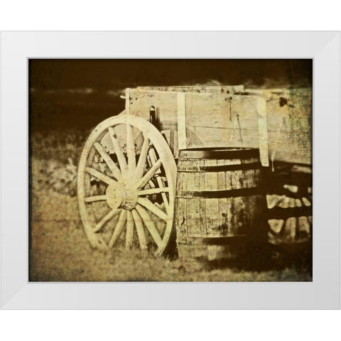 Rustic Wagon and Barrel White Modern Wood Framed Art Print by McNemar, C. Thomas